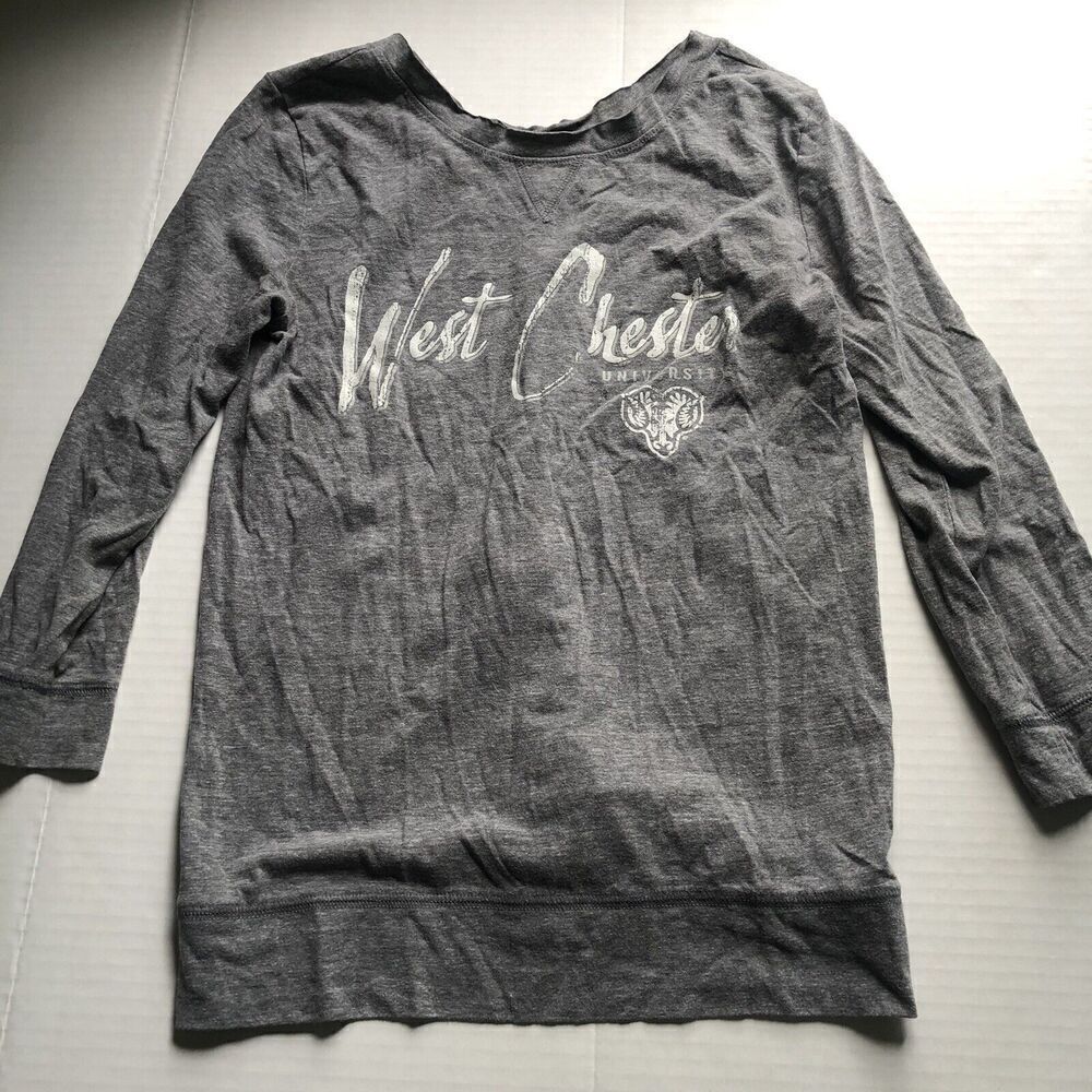 West Chester University Women’s Gray Logo 3/4 Sleeve Top Sz S A2203